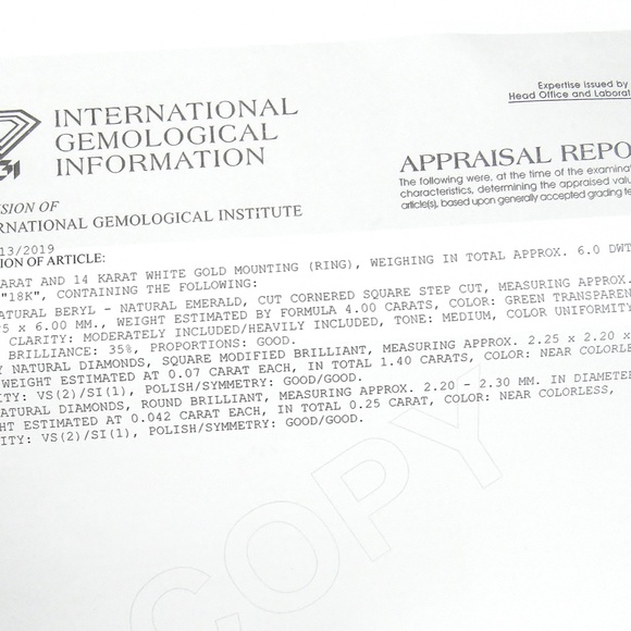 Vintage 17K and 14K White Gold Natural Square Emerald Diamond Ring #4856 - Picture 9 of 9